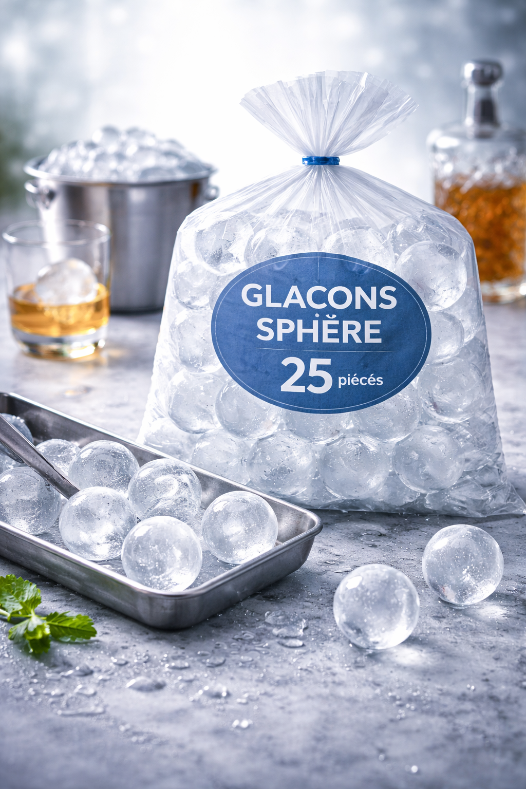 Glaçons sphères premium en Normandie – livraison pro